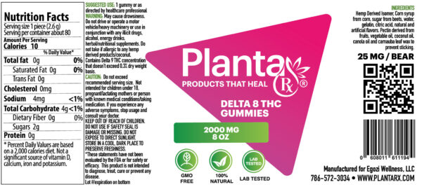 Planta Rx Delta 8 THC Gummies 2000mg; 8 oz; 80 pieces