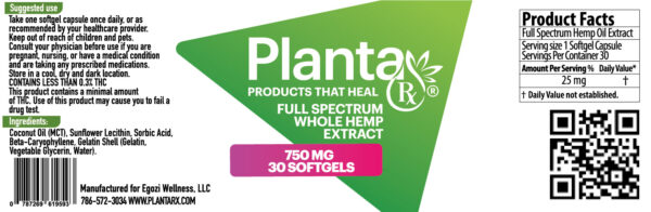 Planta Rx Full Spectrum Whole Hemp Extract CBD Soft Gels 30 ct.