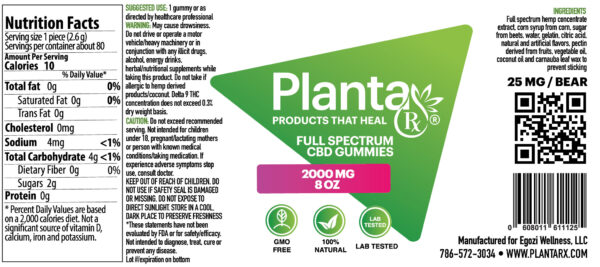 Planta Rx Full Spectrum CBD Gummies 2000 mg; 8 oz; 80 pieces