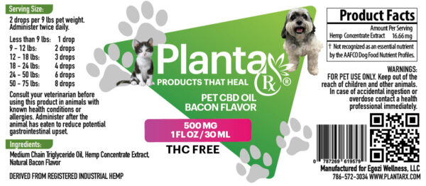 Planta Rx Pet CBD Tincture 1 oz 500 mg Bacon