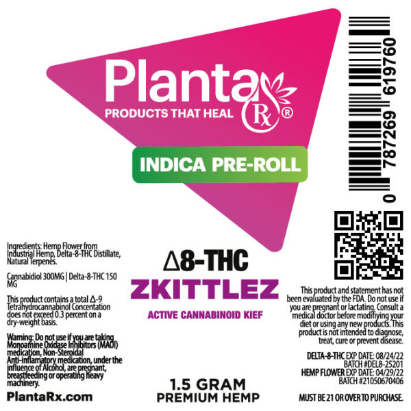 Planta Rx D8 Pre roll Zkittlez Indica Kief 1.5 gram