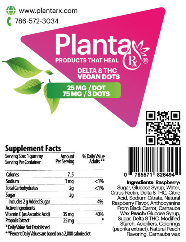 Planta Rx Delta 8 THC VEGAN Gummies  Sample Bag 75 mg