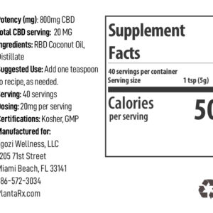 CBD Infused Coconut Oil – 800 MG/ 8 oz