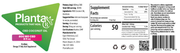 CBD Infused Coconut Oil – 800 MG/ 8 oz